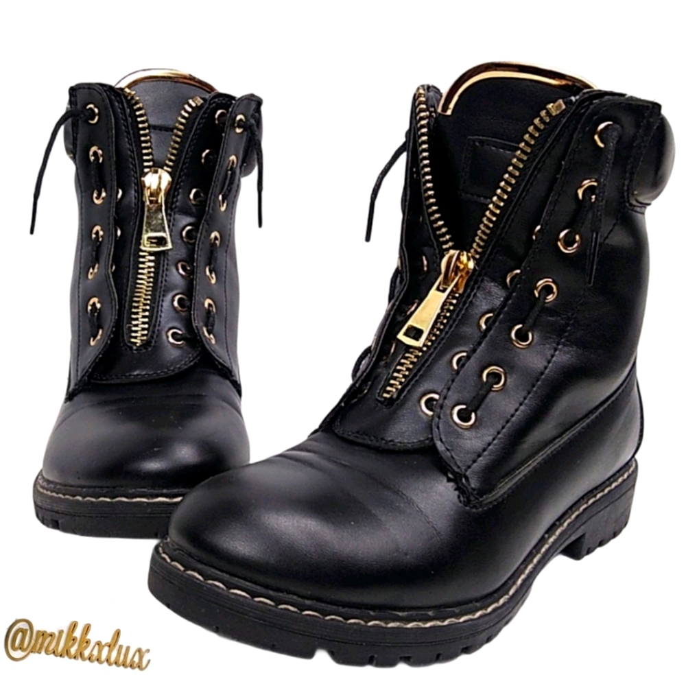 Via PINKY black moto combat boots
